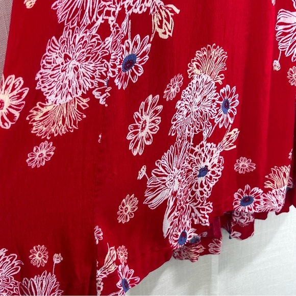 Free People Blue Hawaii Collared Short Sleeve Red Mini Dress Size L - Picture 8 of 16